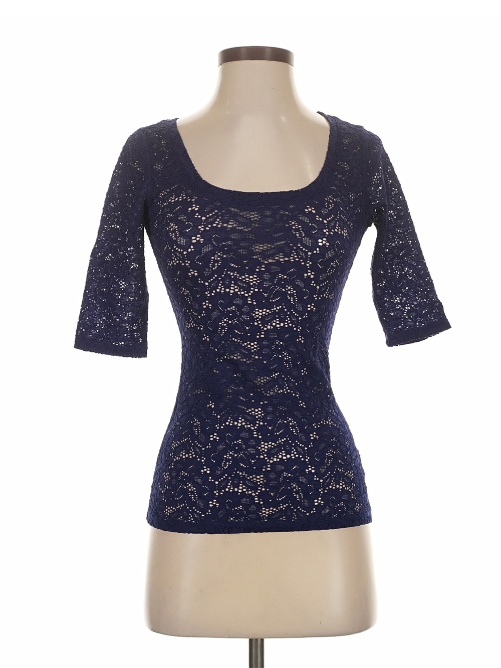 Express Navy Blue Lace Scoop Neck Top